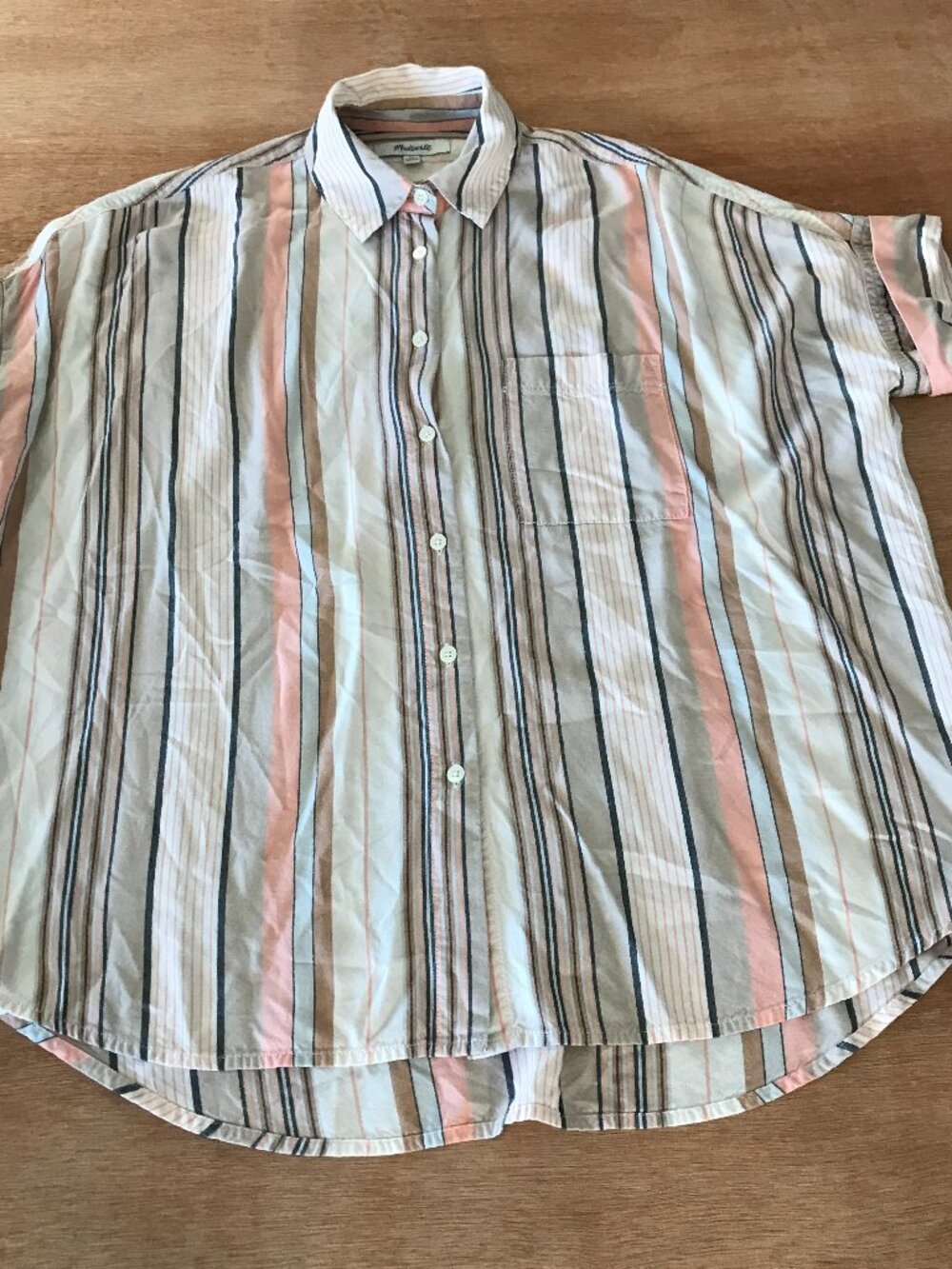 Madewell Courier Shirt Women XS Gray Aldwin Stripe Button Up Pocket Short Sleeve